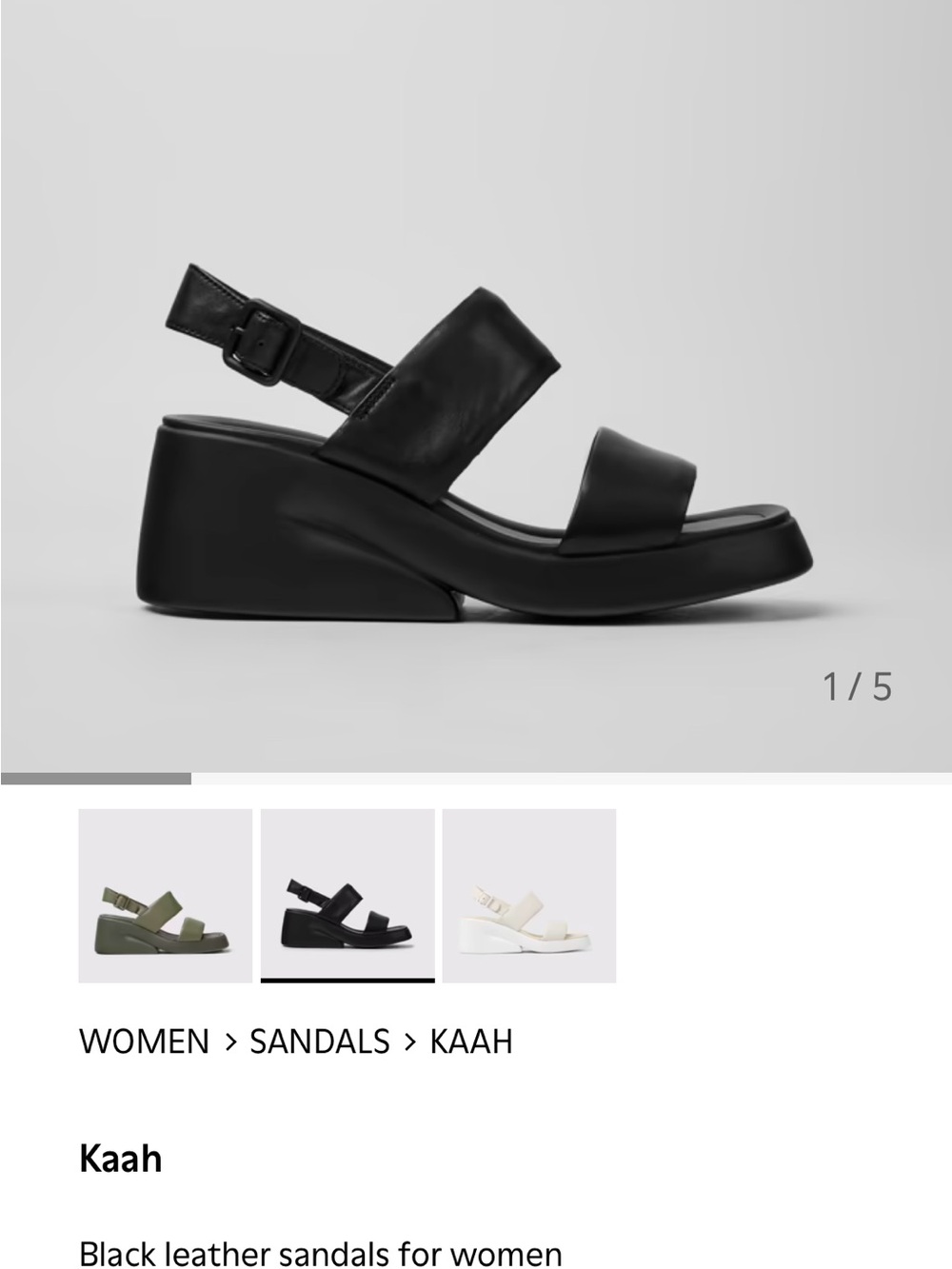 Camper Kaah Black Leather Platform Slingback Sandals